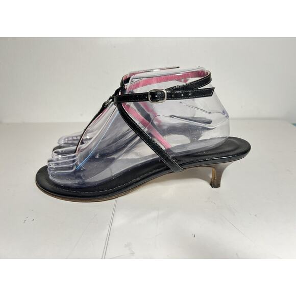J Crew EUC Black Leather Thong Ankle Wrap Adjustable Kitten Heel Sandal 8.5 - Picture 2 of 6